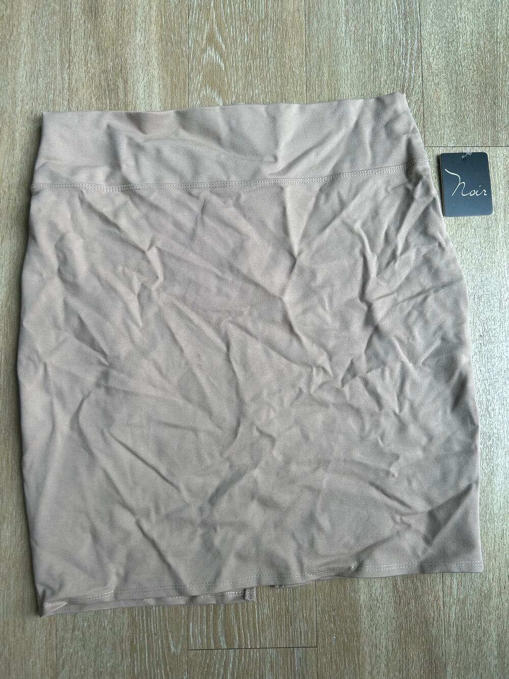 NWT Noir Mini Skirt PullOn Stretch Taupe Tan neutral beige Brown career office